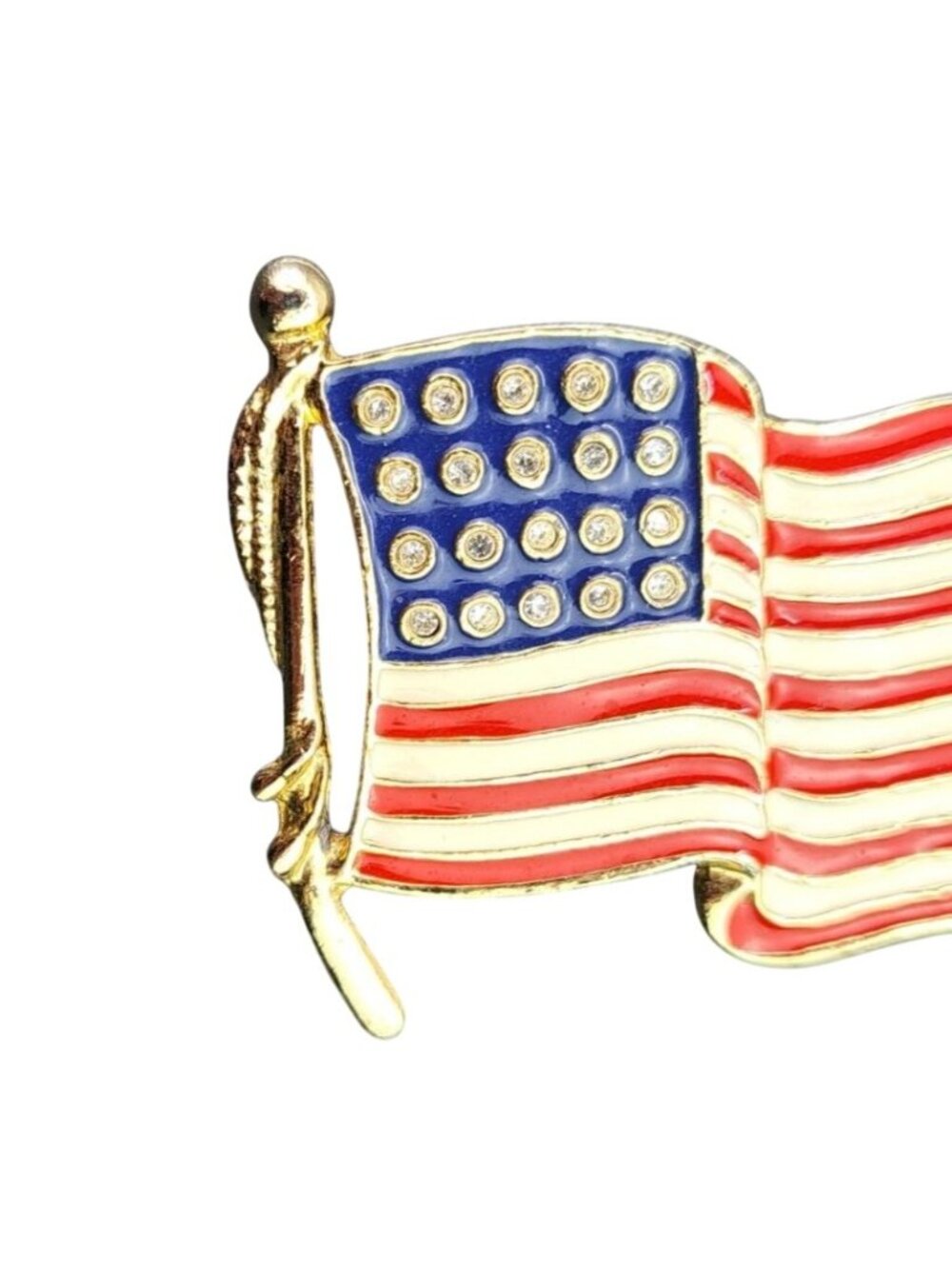 Vintage American Flag Pins Enamel Rhinestones 4th Of July Lot Of 2 Patriotic Red - Picture 5 of 8